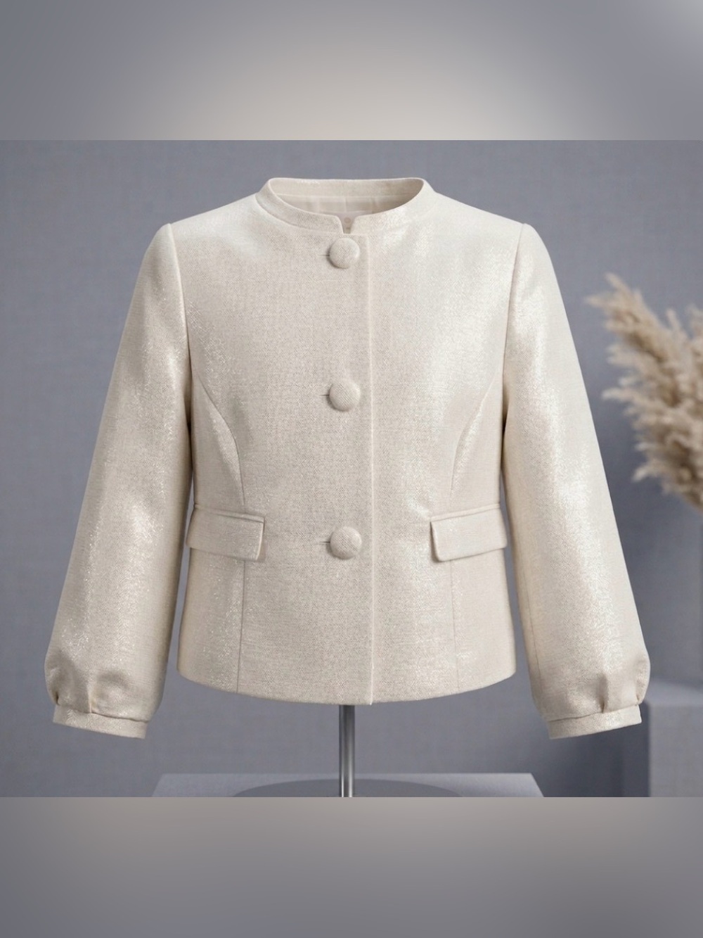 Erin Fetherston | ecru shimmer jacket | XS | p2p 16”| sleeve 18”